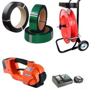 Professionelt omsnøringssæt TES PRO, 12-16mm, 2x batteri, oplader, PET bånd, vogn
