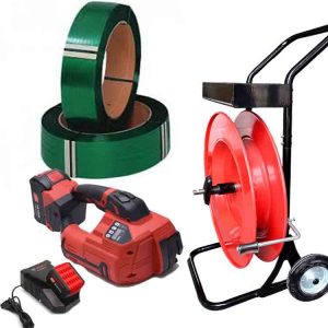 Batteridrevet båndværktøjssæt ARGON 10-16mm PET/PP inkl. batteri og oplader, PET-bånd 12mm og omsnøringsvogn