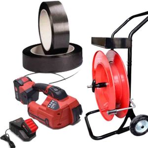 Polypropylen batteriomsnøringsværktøjssæt ARGON 10-16mm PET/PP inkl. batteri og oplader, PP bånd 12mm og omsnøringsvogn